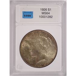 1926 PEACE SILVER DOLLAR, CCGS MS-64