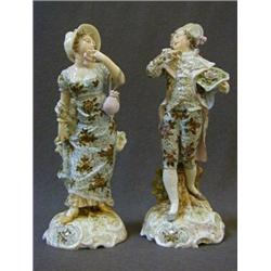 A PAIR OF HARD PASTE PORCELAIN FIGURES, late 19th Century, 'Beau' and 'Belle', height 30cm (2)  £...