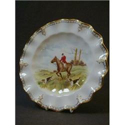 A ROYAL CROWN DERBY CABINET PLATE, 20th Century, hunting subject, jewelled border, signed 'J. Doy...