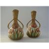 Image 1 : A PAIR OF ART NOUVEAU BOTTLE VASES, c.1900, tulip decoration on a blush drab ground, whip lash te...