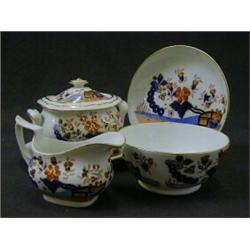 A SERIES OF COALPORT TEAWARES, c.1815, lidded sugar/stand, creamer, plate and waste bowl, painted...