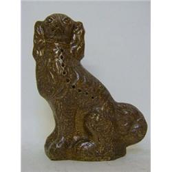 A SALT GLAZED STONEWARE SPANIEL DOORSTOP, 19th Century, of Ticknall type, height 26cm  £50-60...