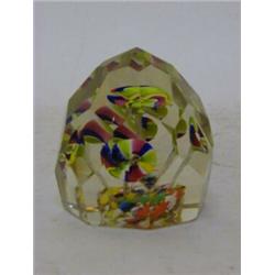 A CONTINENTAL PAPERWEIGHT, 19th Century, octagonal variegated pansies in a bowl under a clear fac...
