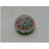 Image 1 : A MILLEFIORE GLASS PAPERWEIGHT, star shaped spiral cameo, orange and blue florals on a malachite ...