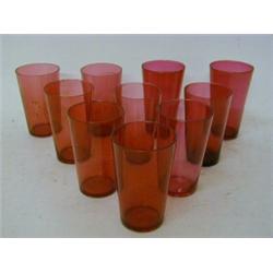 A SET OF TEN RUBY GLASS BEAKERS, (10)  £50-80...