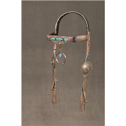 Navajo Sterling Silver and Turquoise Headstall, 22" long