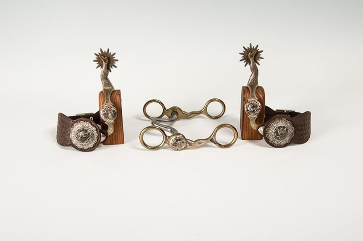 Gal Leg Bit Jerry Wallace Gal Leg Peacock Bit and Spur Set