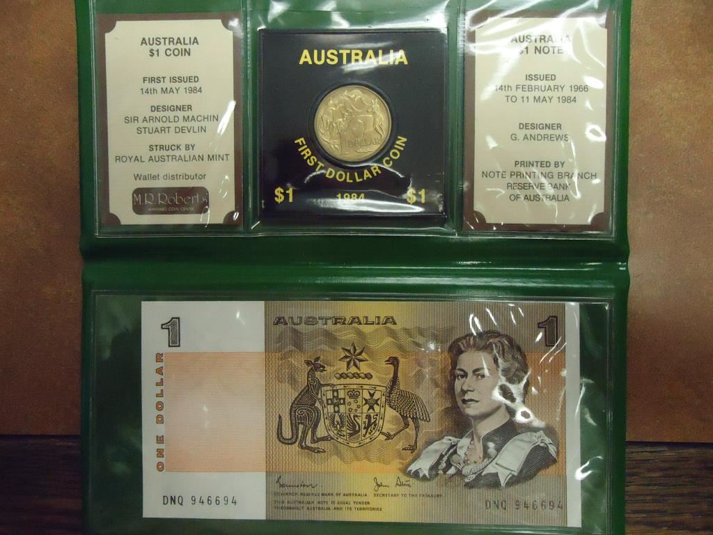1 Note/coin AUSTRALIA LAST $1 NOTE & 1ST $1 COIN AUSTRALIA $1 NOTE IS ISSUED 1966 ...