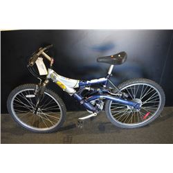 2 BIKES: BLUE NEXT 12-SPEED FULL SUSPENSION MOUNTAIN BIKE AND BLACK MARIN