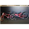 Image 2 : 3 BIKES: SILVER NONAME STUNT, RED MONGOOSE FULL SUSPENSION FRAME AND RED CCM KIDS BIKE