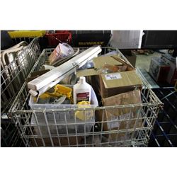 BIN OF ASSORTED PLASTERS AND ELECTRICAL ETC