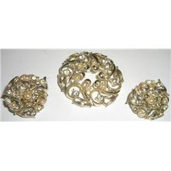 Vintage Earrings & Pin Rhinestone and Pearl Set