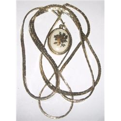 Long Gold Colored Chain With Vintage Rose Pendant