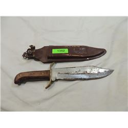 LARGE BOWIE KNIFE WITH LEATHER SHEATH