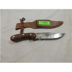 KNIFE WITH WOODEN HANDLE & LEATHER SHEATH