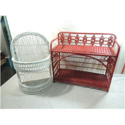 LOT 2 VINTAGE WICKER WALL SHELF BASKET