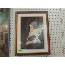 AMISH GIRL WITH CAT PRINT FRAMED