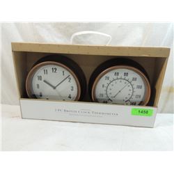 2PC BRONZE CLOCK / THERMOMETER