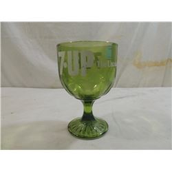 VINTAGE 7UP GREEN FOOTED GLASS