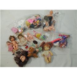 BOX LOT MISC SMALL DOLLS & ACCESSORIES