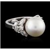 Image 2 : 18KT White Gold Pearl and Diamond Ring