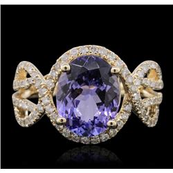 14KT Yellow Gold 3.51ct Tanzanite and Diamond Ring