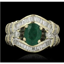 14KT Yellow Gold 1.96ct Emerald and Diamond Ring