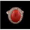 Image 1 : 14KT Rose Gold 5.36ct Coral and Diamond Ring