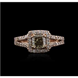 14KT Rose Gold 1.39ctw Fancy Yellowish Green Diamond Ring