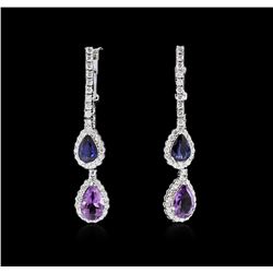 14KT White Gold 2.42ctw Amethyst, Sapphire and Diamond Earrings