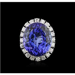 14KT White Gold GIA Certified 28.36ct Tanzanite and Diamond Ring