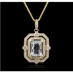 14KT Yellow Gold 7.50ct Aquamarine and Diamond Pendant With Chain