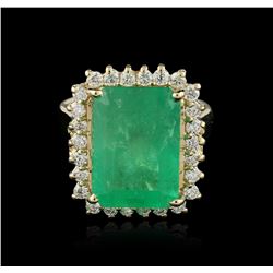 14KT Yellow Gold GIA Certified 9.40ct Emerald and Diamond Ring