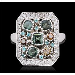 14KT White Gold 1.21ctw Alexandrite, Paraiba and Diamond Ring