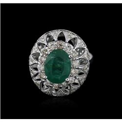 14KT White Gold 2.60ct Emerald and Diamond Ring