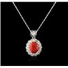 Image 1 : 14KT White Gold 4.14ct Coral and Diamond Pendant With Chain