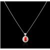Image 2 : 14KT White Gold 4.14ct Coral and Diamond Pendant With Chain