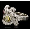 Image 2 : 14KT White Gold 0.65ctw Ruby, Demantoid Garnet and Diamond Ring