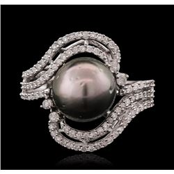 14KT White Gold Pearl and Diamond Ring