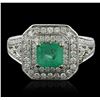 Image 1 : 14KT White Gold 0.83ct Emerald and Diamond Ring
