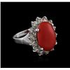 Image 2 : 14KT White Gold 5.70ct Coral and Diamond Ring