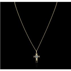 10KT Yellow Gold 0.20ct Aquamarine Cross Pendant With Chain