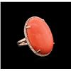 Image 2 : 30.29ct Pink Coral and Diamond Ring - 14KT Rose Gold