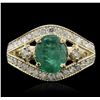 Image 1 : 14KT Yellow Gold 1.58ct Emerald and Diamond Ring