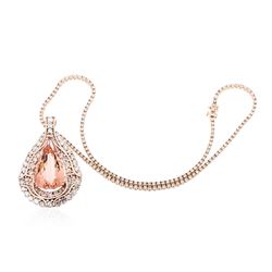 14KT Rose Gold GIA Certified 49.49ct Morganite and Diamond Pendant With Chain