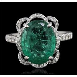 14KT White Gold 4.53ct Emerald and Diamond Ring