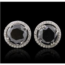 14KT White Gold 6.27ctw Black Diamond and Diamond Earrings