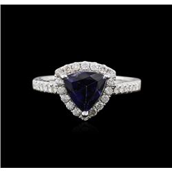 14KT White Gold 1.64ct Synthetic Tanzanite and Diamond Ring