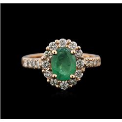 1.19ct Emerald and Diamond Ring - 14TK Rose Gold