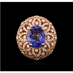 14KT Rose Gold 4.34ct Tanzanite and Diamond Ring